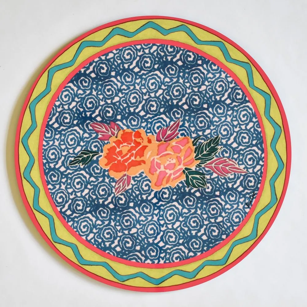 Lisa Corti Small Spiral Royal Blue round cork-backed placemat - 34cm