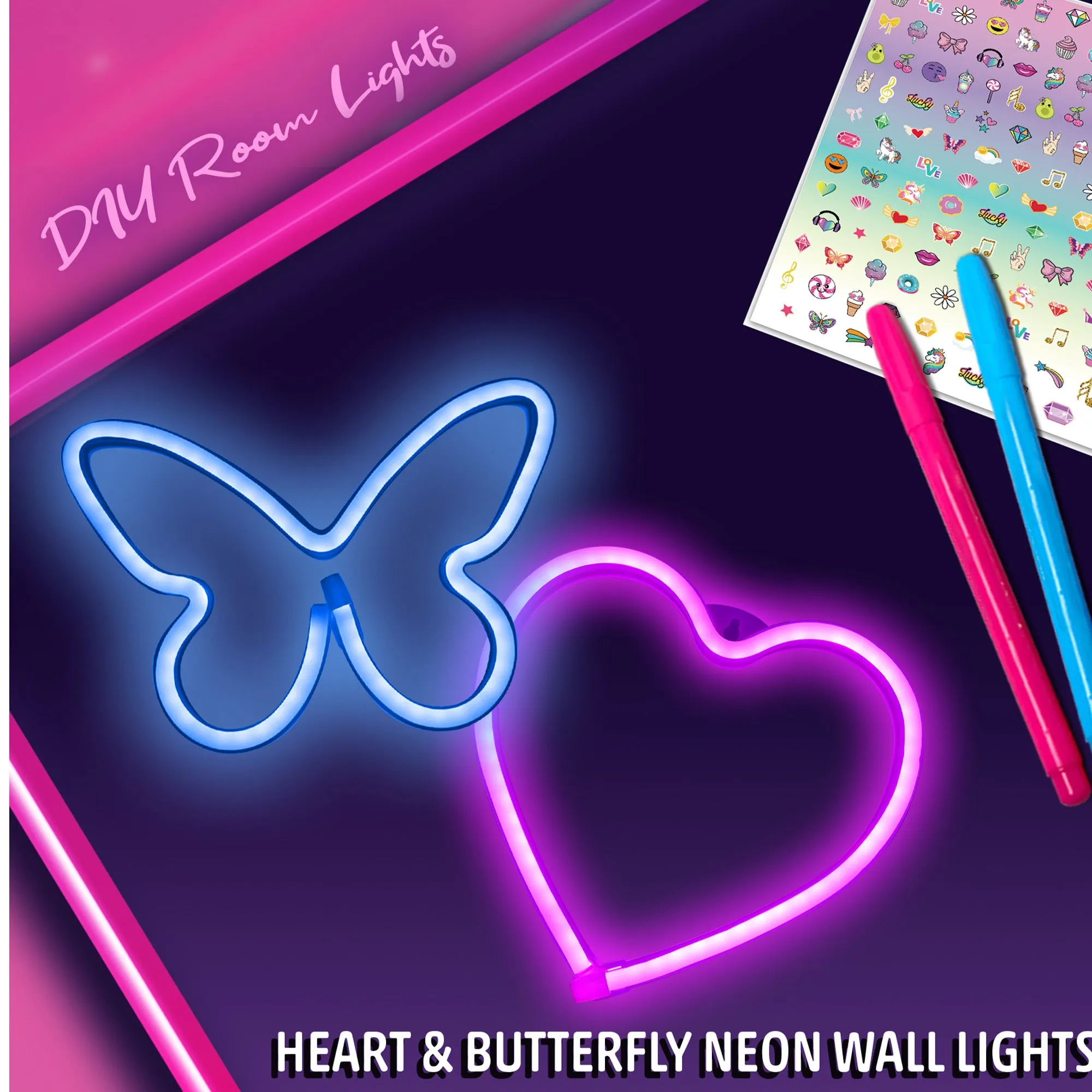LumiGlow DIY Room Lights - Heart, Butterfly and Neon Lights