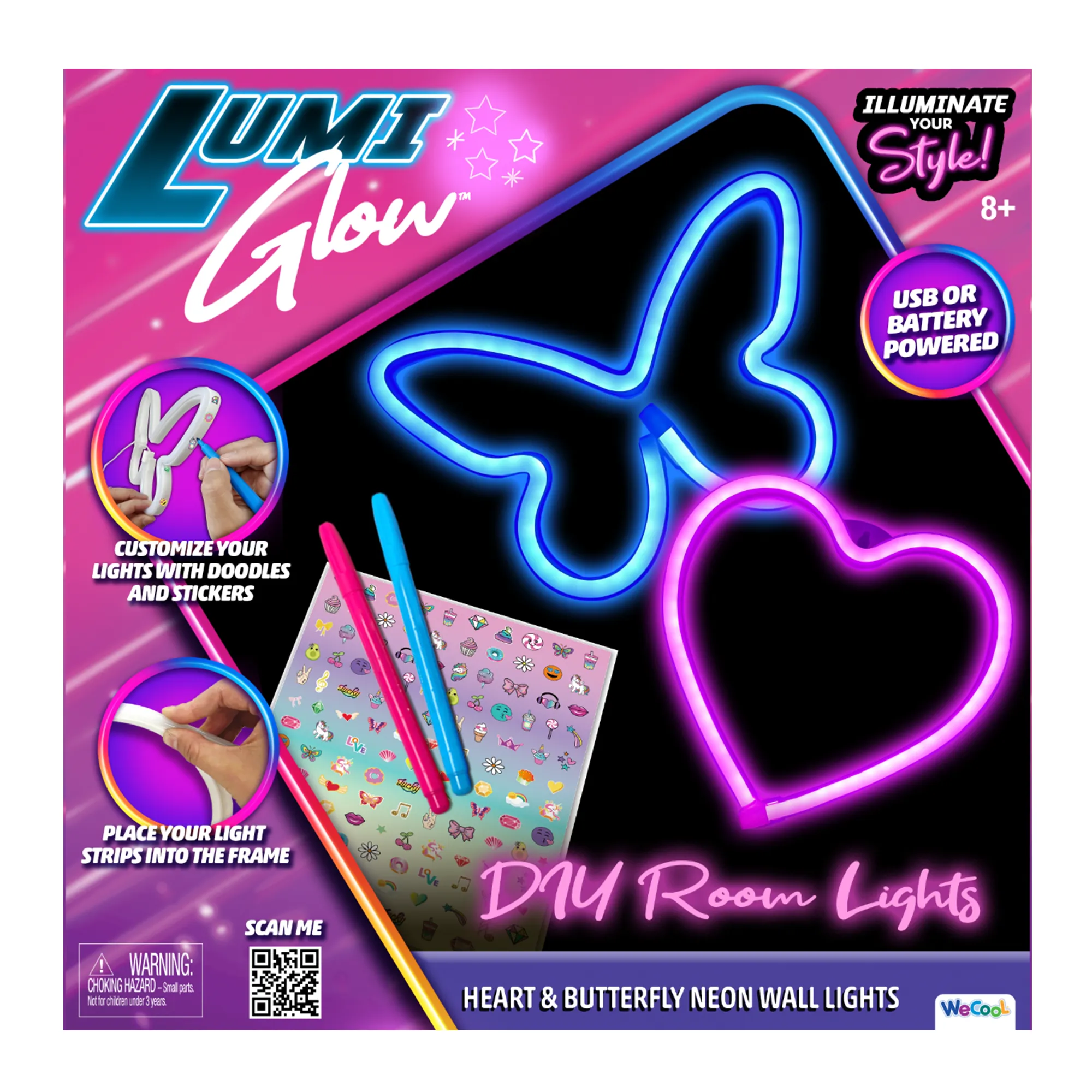 LumiGlow DIY Room Lights - Heart, Butterfly and Neon Lights