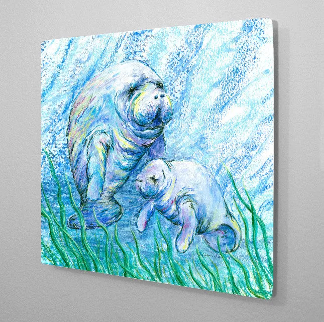 Manatees in Grass Aluminum Wall Art