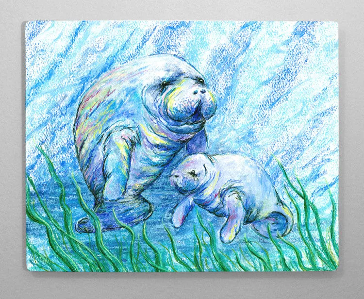 Manatees in Grass Aluminum Wall Art