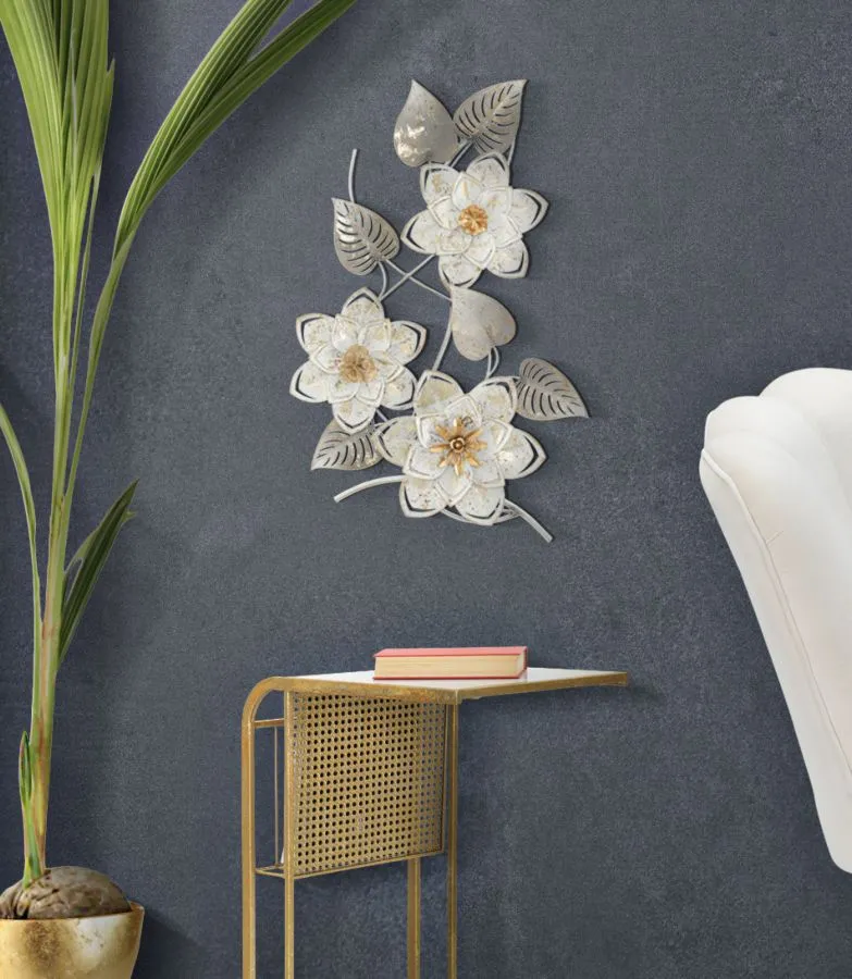 Metal Flower Wall Decor (Silver White & Gold)