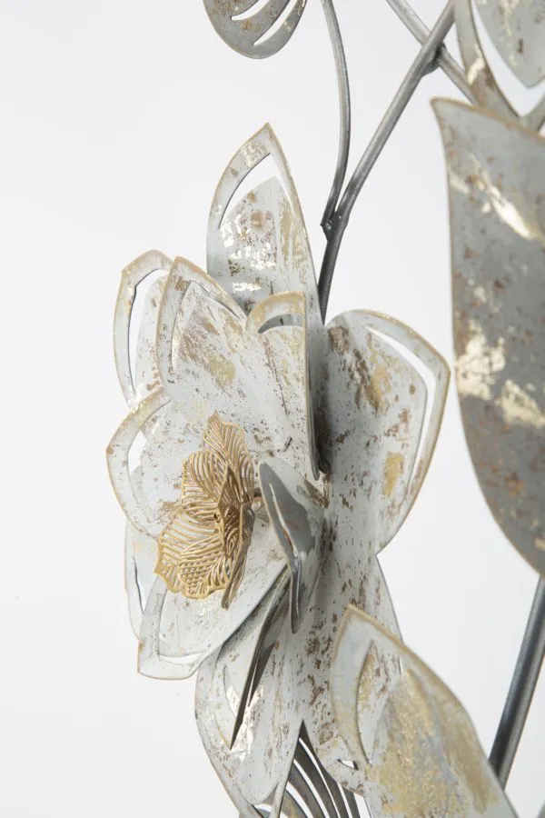 Metal Flower Wall Decor (Silver White & Gold)