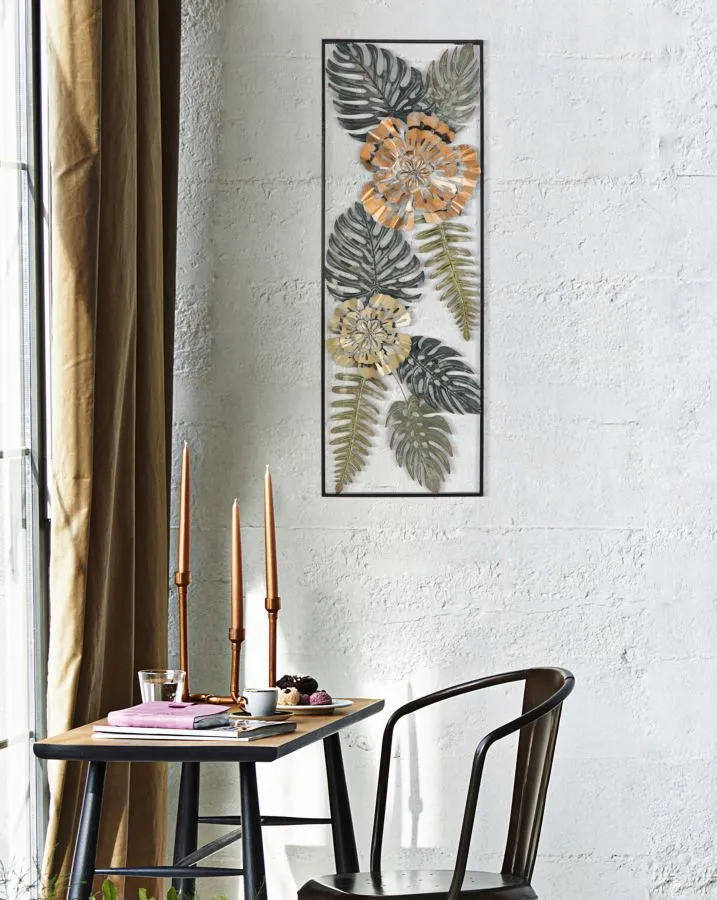 Metallic Flower & Leaf Wall Decor in Frame