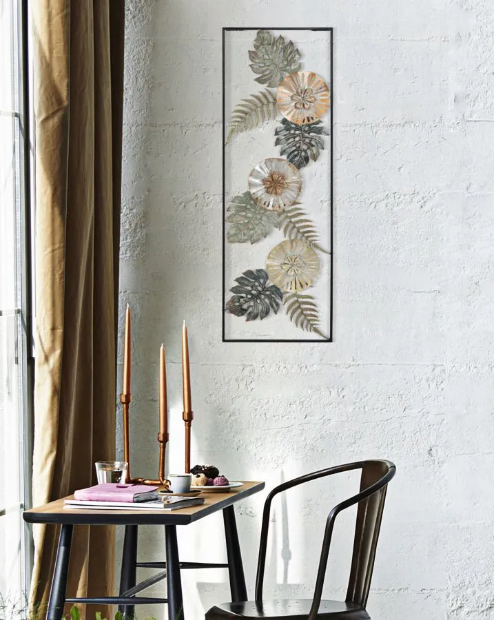Metallic Leaf & Flower Wall Decor in Frame