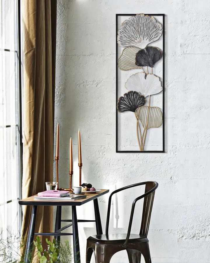 Metallic Leaves Bouquet in Square Frame Wall Decor