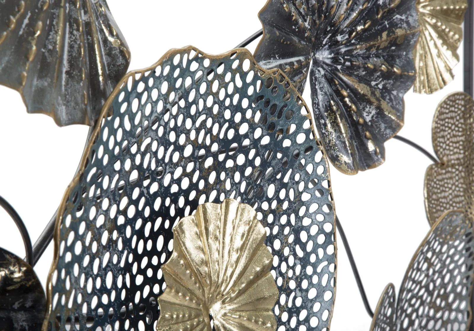 Metallic Water Lily Leaves Wall Decor in Frame