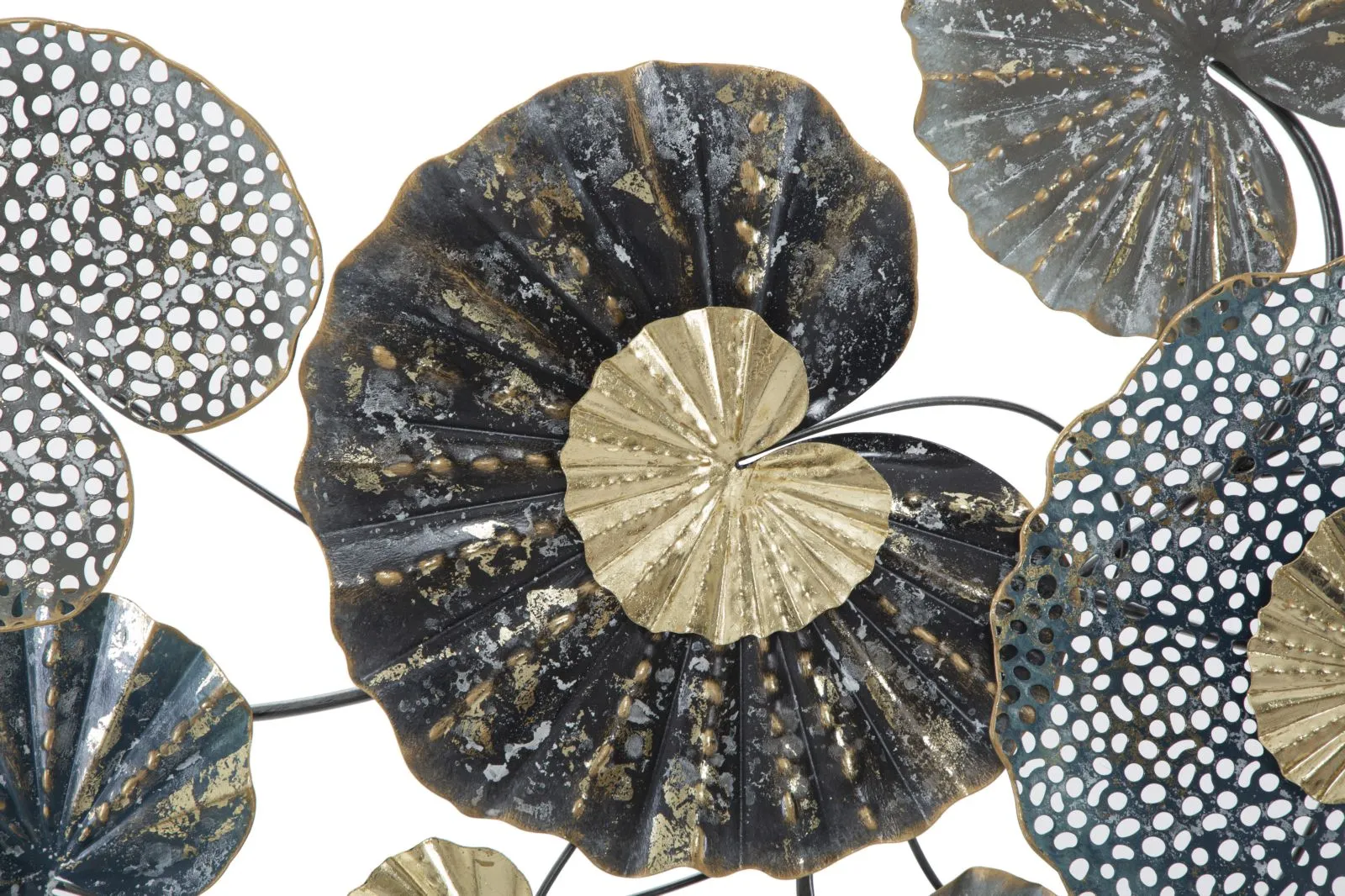 Metallic Water Lily Leaves Wall Decor in Frame