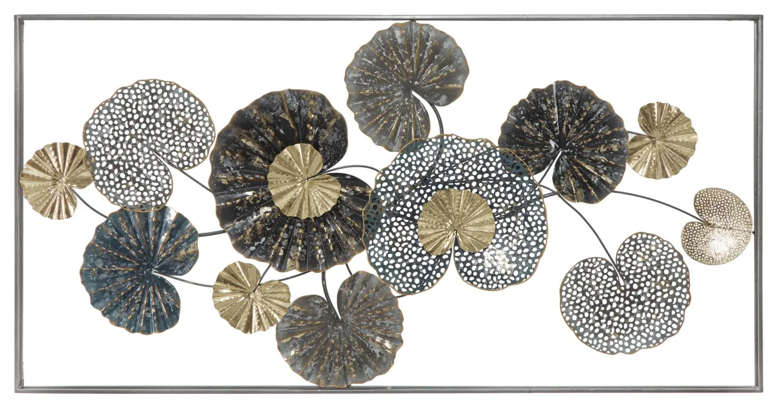Metallic Water Lily Leaves Wall Decor in Frame