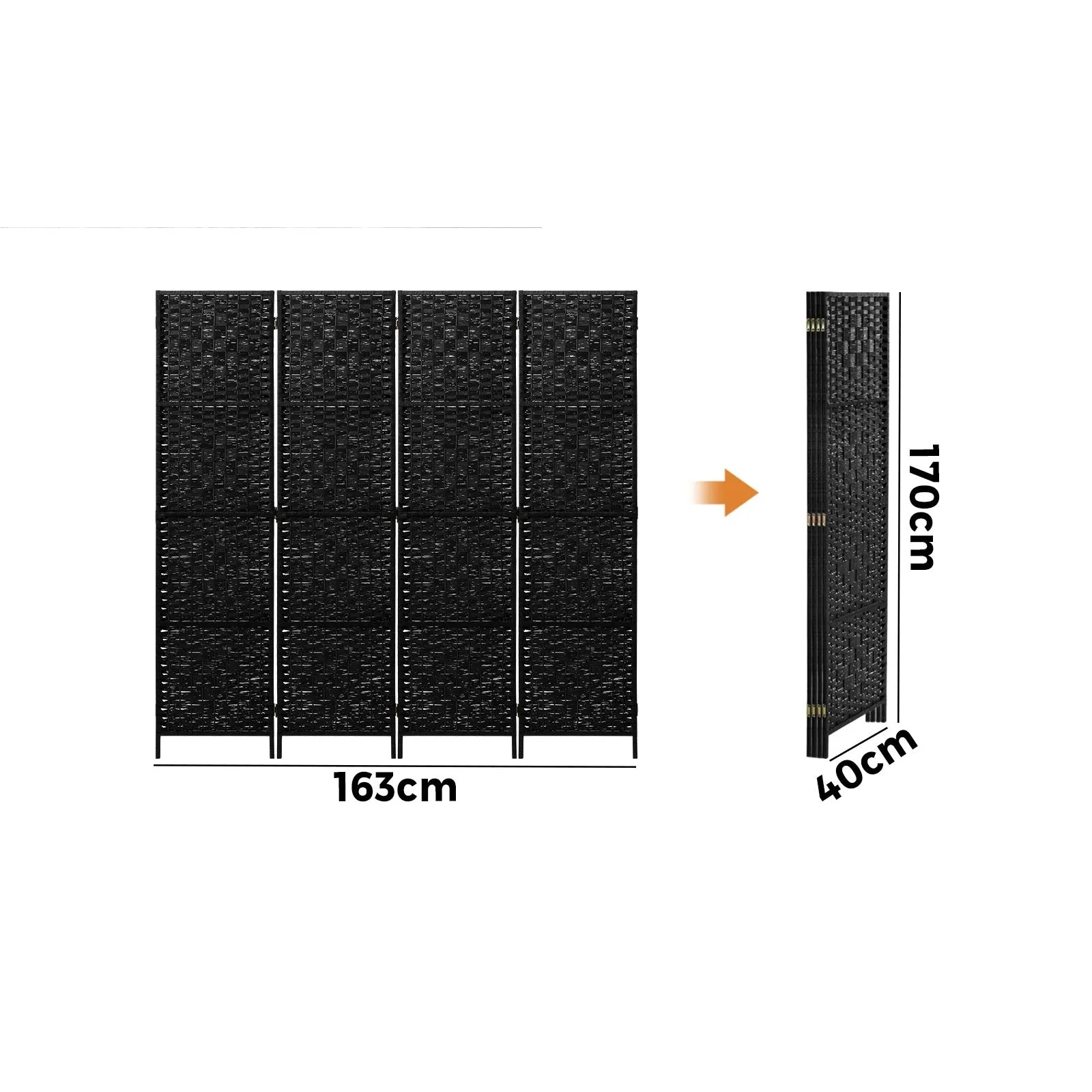Oikiture 4 Panel Room Divider Screen Privacy Dividers Woven Wood Folding Black