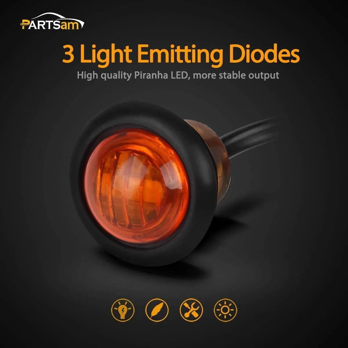 Partsam 10Pcs 3/4 inch Round Led Marker lights 3 wire Combination Turn Signal and Running Lamps Clearance Lights Grommet Mount Replacement for Spider Fender Marker Lights Sealed