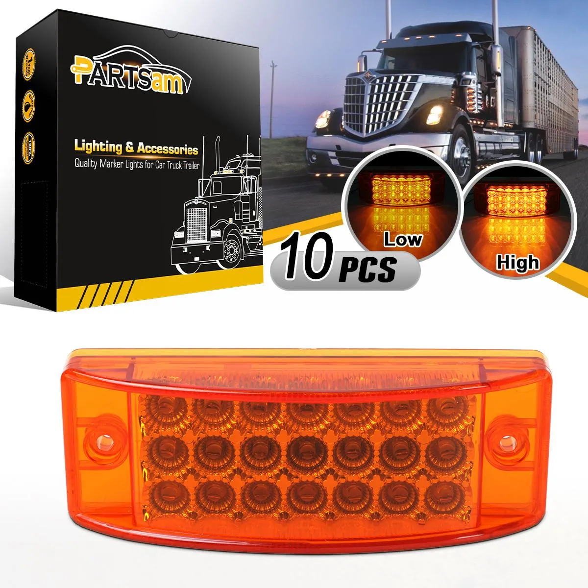 Partsam 10x 6inch Rectangle Amber Led Side Marker and Clearance Trailer Lights 21LED w Reflectors Waterproof Sealed Rectangular Led trailer lights Turn Signal and Parking Lights 3 Wires Surface Mount