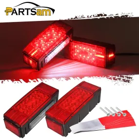 Partsam 12V LED Submersible Low Profile Rectangular Trailer Lights, Waterproof LED Combination Trailer Tail Light Kit Stop Brake License Plate Turn Running Lights Sealed for Boat Trailer Lights Truck