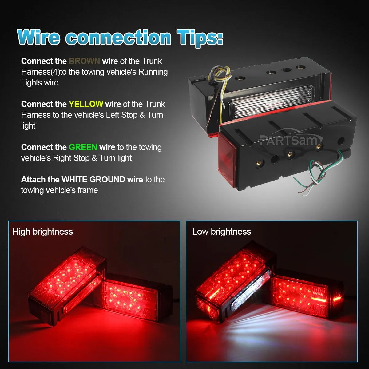 Partsam 12V LED Submersible Low Profile Rectangular Trailer Lights, Waterproof LED Combination Trailer Tail Light Kit Stop Brake License Plate Turn Running Lights Sealed for Boat Trailer Lights Truck