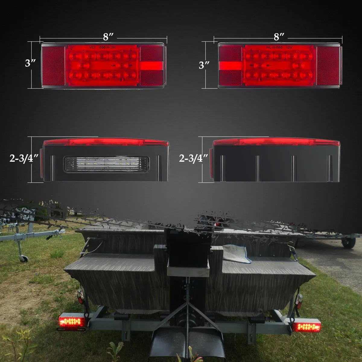 Partsam 12V LED Submersible Low Profile Rectangular Trailer Lights, Waterproof LED Combination Trailer Tail Light Kit Stop Brake License Plate Turn Running Lights Sealed for Boat Trailer Lights Truck