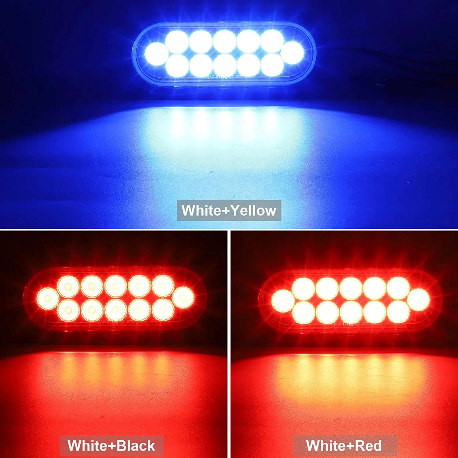 Partsam 2Pcs 6.7 Inch Oval Red Stop Turn Tail Lights and Blue Auxiliary Lights Kit 12 Diodes w/Rubber Grommets & 3-Prong Wire Pigtails Red/Blue Oval Led Truck Trailer Tail Lights and Auxiliary Lights