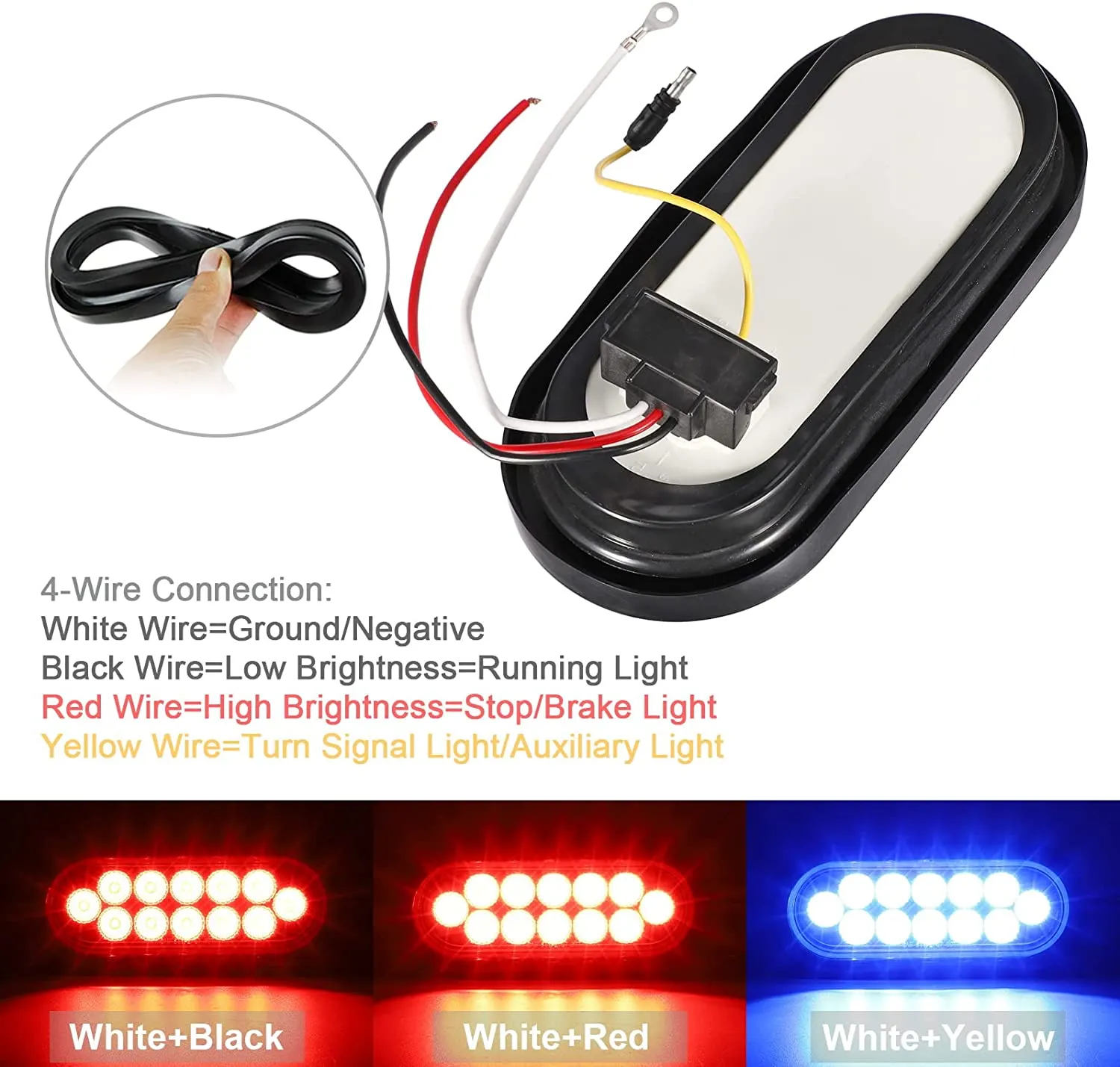 Partsam 2Pcs 6.7 Inch Oval Red Stop Turn Tail Lights and Blue Auxiliary Lights Kit 12 Diodes w/Rubber Grommets & 3-Prong Wire Pigtails Red/Blue Oval Led Truck Trailer Tail Lights and Auxiliary Lights