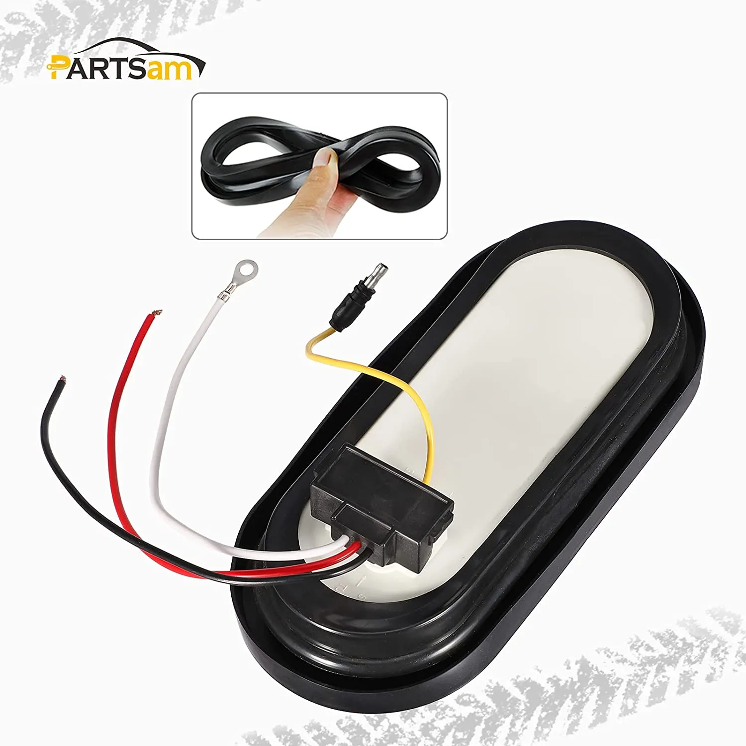 Partsam 2Pcs 6.7 Inch Oval Red Stop Turn Tail Lights and White Backup Lights Kit 12 Diodes w/Rubber Grommets & 3-Prong Wire Pigtails, Red/White Oval Led Truck Trailer Tail Lights and Reverse Lights