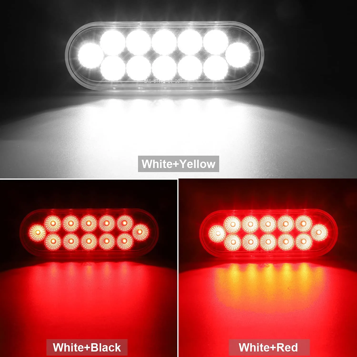 Partsam 2Pcs 6.7 Inch Oval Red Stop Turn Tail Lights and White Backup Lights Kit 12 Diodes w/Rubber Grommets & 3-Prong Wire Pigtails, Red/White Oval Led Truck Trailer Tail Lights and Reverse Lights