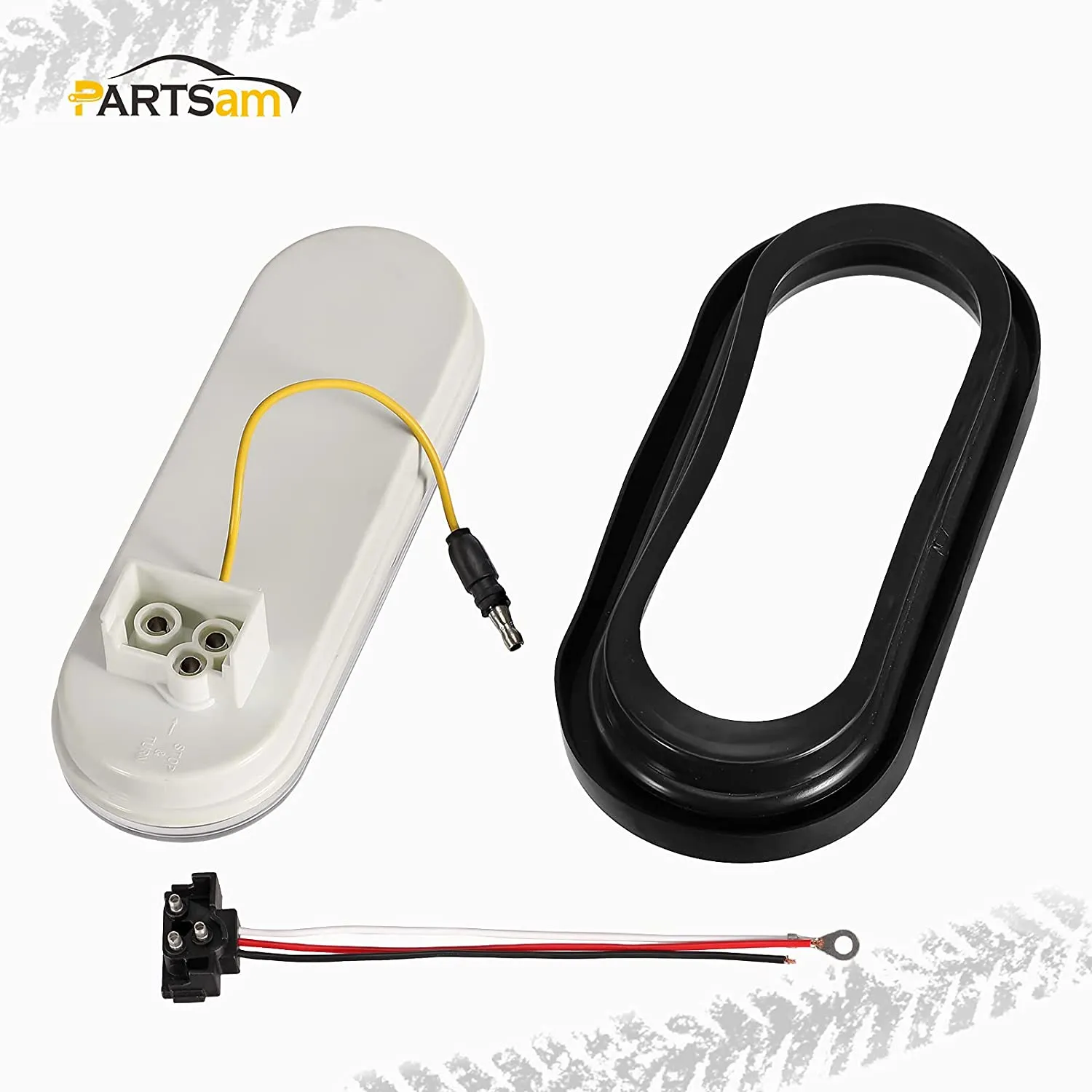 Partsam 2Pcs 6.7 Inch Oval Red Stop Turn Tail Lights and White Backup Lights Kit 12 Diodes w/Rubber Grommets & 3-Prong Wire Pigtails, Red/White Oval Led Truck Trailer Tail Lights and Reverse Lights