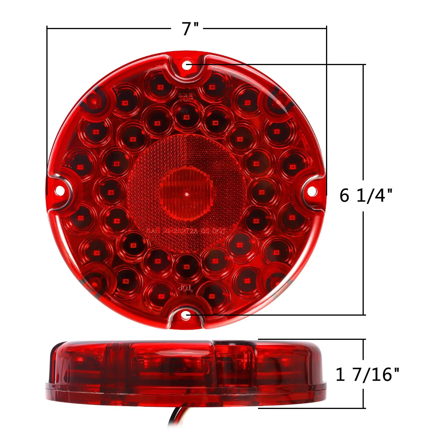 Partsam 2Pcs 7inch Round Transit Tail Lights Red 36 LED, 7 Inch Red Bus LED Light Round Truck Tail STT Stop Brake Turn Lights [Built-in Reflex Lens] Trailer Truck Taillight with Weathertight Gasket