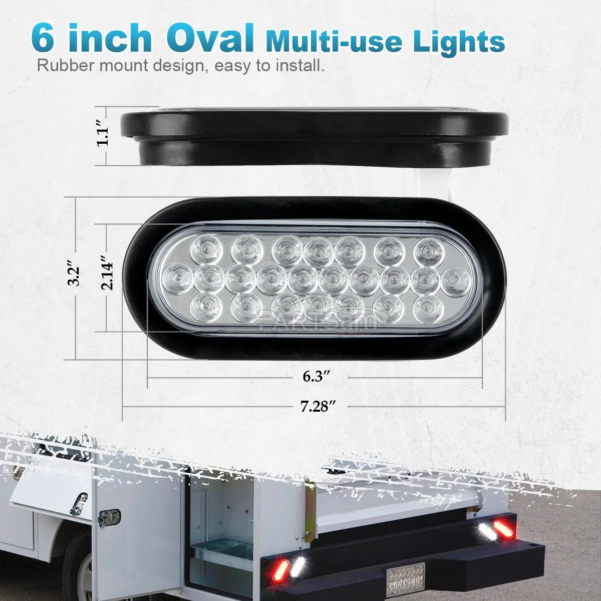 Partsam 2xRed   2xWhite 6" 24 LED Oval Stop Turn Tail Lights Brake Backup Reverse Light Kit for Truck Trailer Bus RV Camper Waterproof 12V Sealed 6 Inch Oval Led Trailer Tail Lights Grommet Mount