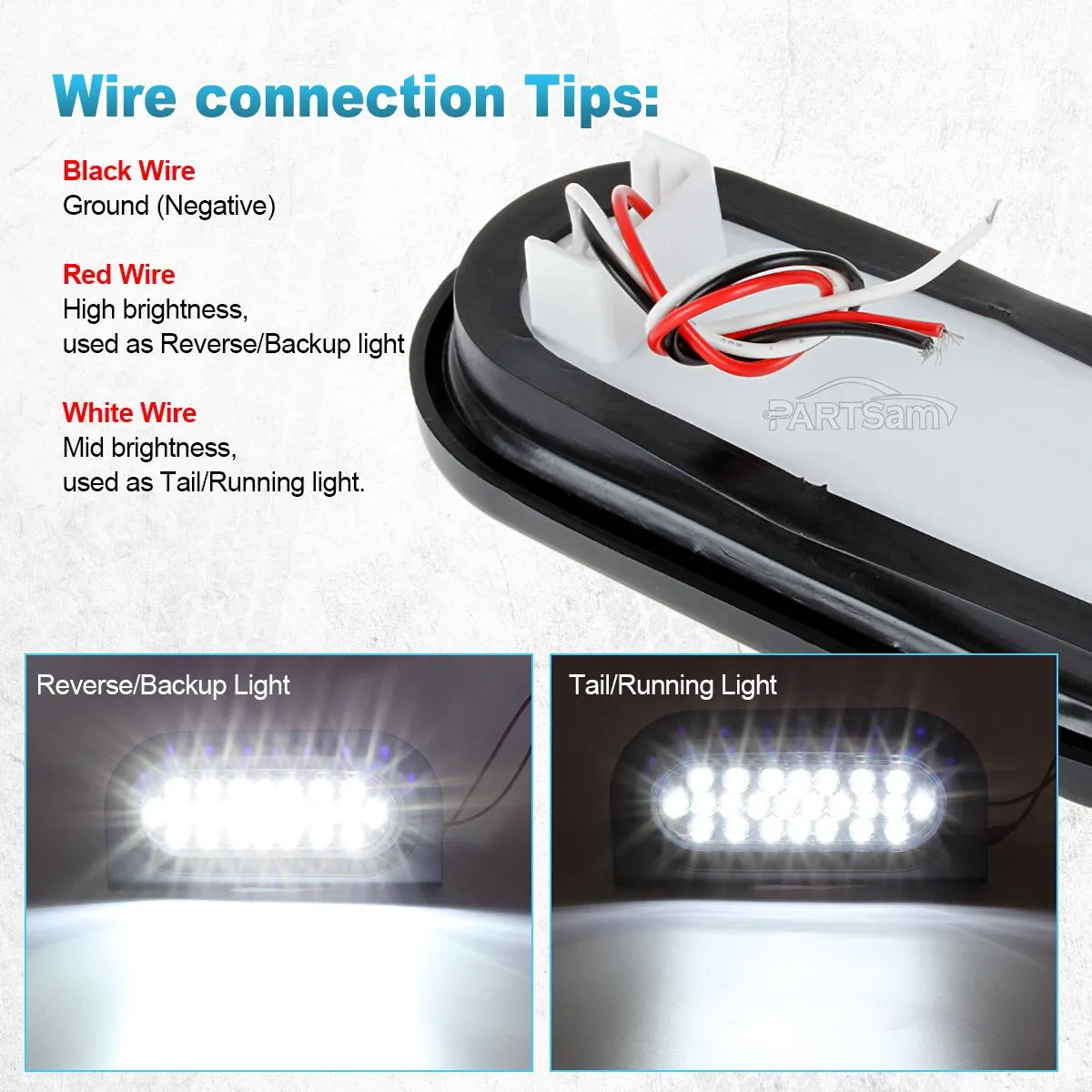 Partsam 2xRed   2xWhite 6" 24 LED Oval Stop Turn Tail Lights Brake Backup Reverse Light Kit for Truck Trailer Bus RV Camper Waterproof 12V Sealed 6 Inch Oval Led Trailer Tail Lights Grommet Mount