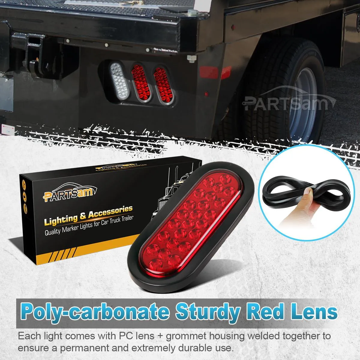 Partsam 2xRed   2xWhite 6" 24 LED Oval Stop Turn Tail Lights Brake Backup Reverse Light Kit for Truck Trailer Bus RV Camper Waterproof 12V Sealed 6 Inch Oval Led Trailer Tail Lights Grommet Mount