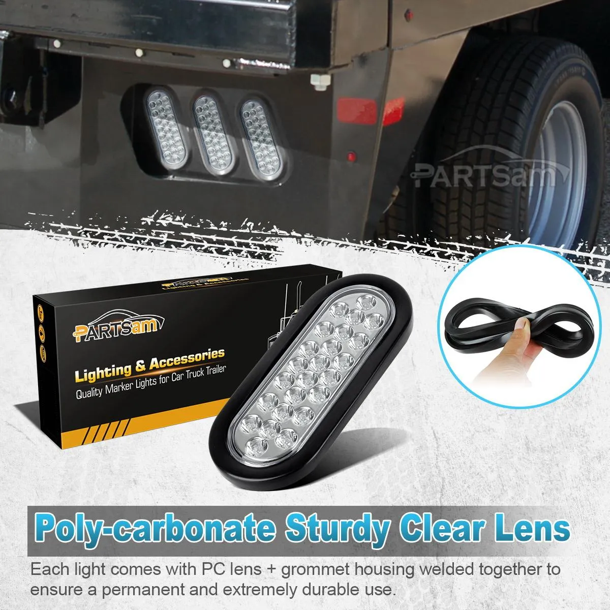 Partsam 2xRed   2xWhite 6" 24 LED Oval Stop Turn Tail Lights Brake Backup Reverse Light Kit for Truck Trailer Bus RV Camper Waterproof 12V Sealed 6 Inch Oval Led Trailer Tail Lights Grommet Mount