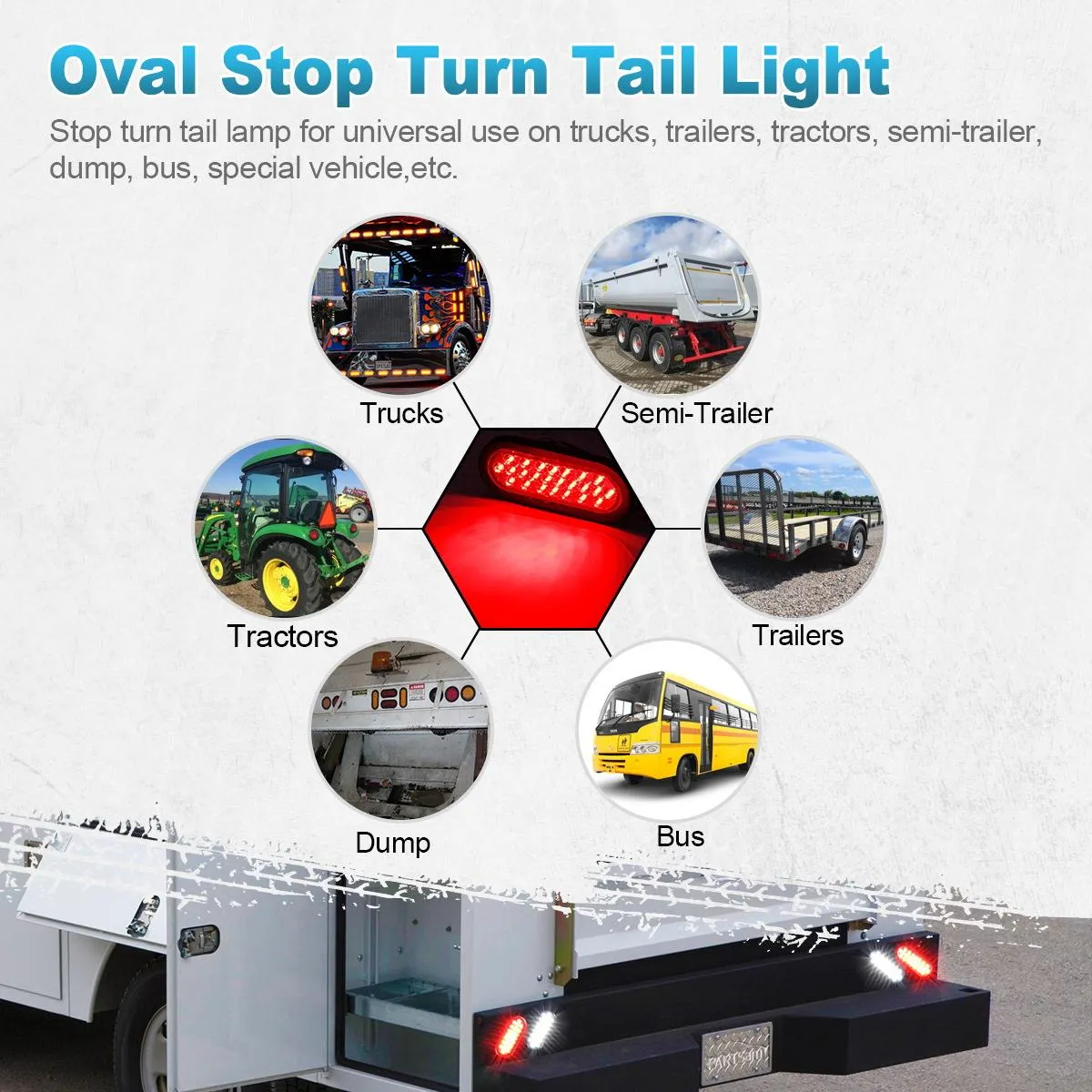 Partsam 2xRed   2xWhite 6" 24 LED Oval Stop Turn Tail Lights Brake Backup Reverse Light Kit for Truck Trailer Bus RV Camper Waterproof 12V Sealed 6 Inch Oval Led Trailer Tail Lights Grommet Mount