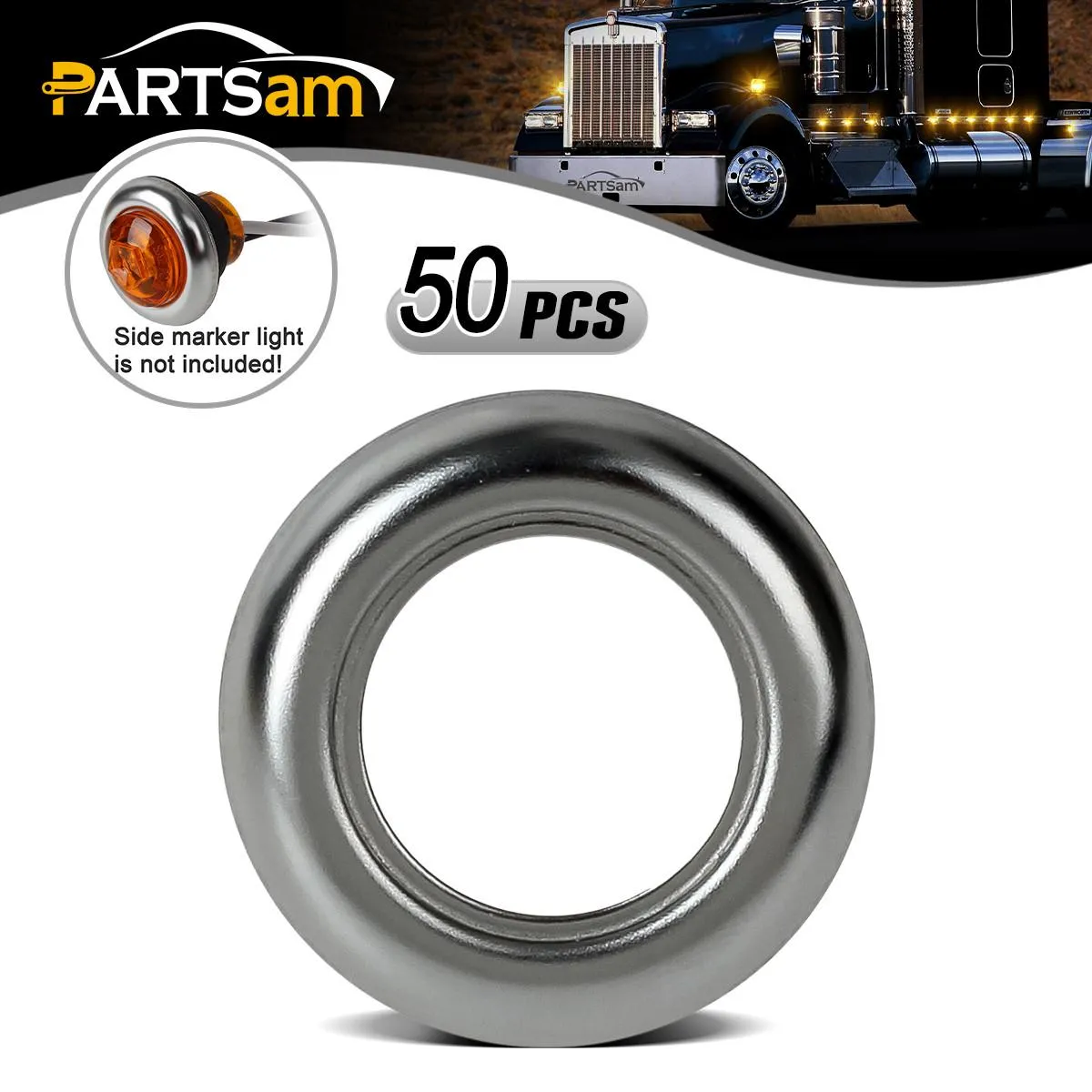 Partsam 3/4 inch round Stainless Steel Trim Ring Bezel For 3/4 inch Accent Marker Lights and all 3/4 inch Round Marker Clearance Lights (Pack of 50)