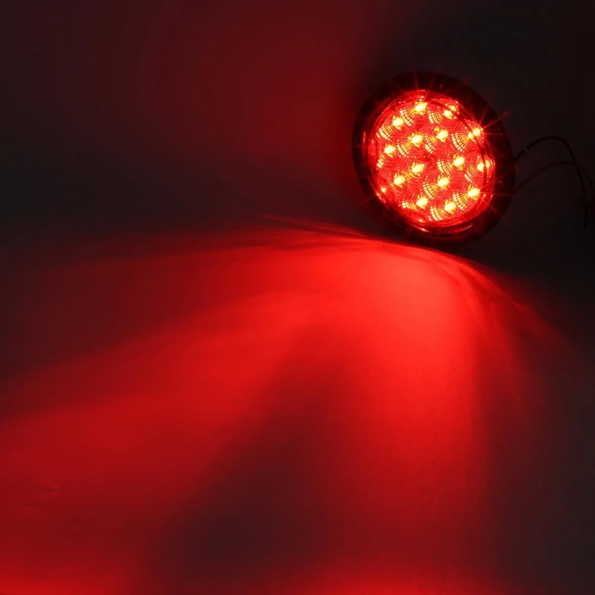 Partsam 4inch Red Round Sealed Led Trailer Stop/Turn/Brake Tail Light 15 Diodes Clear Lens, Grommet Mount Mini-Reflex faceted reflector design, Hardwired for trailers less than 80inch wide(2Pack)