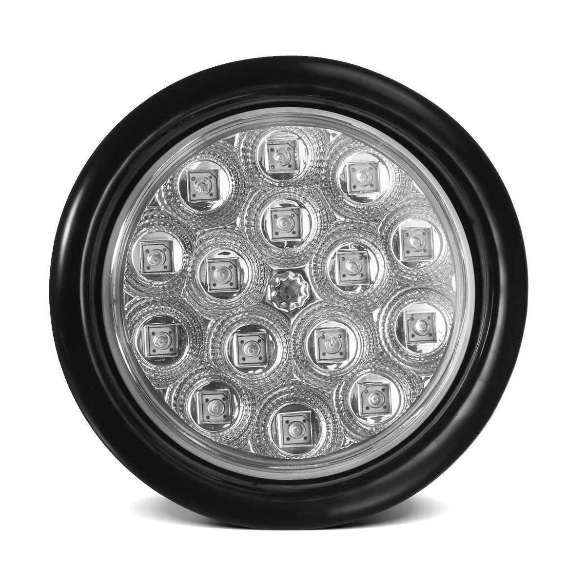 Partsam 4inch Red Round Sealed Led Trailer Stop/Turn/Brake Tail Light 15 Diodes Clear Lens, Grommet Mount Mini-Reflex faceted reflector design, Hardwired for trailers less than 80inch wide(2Pack)