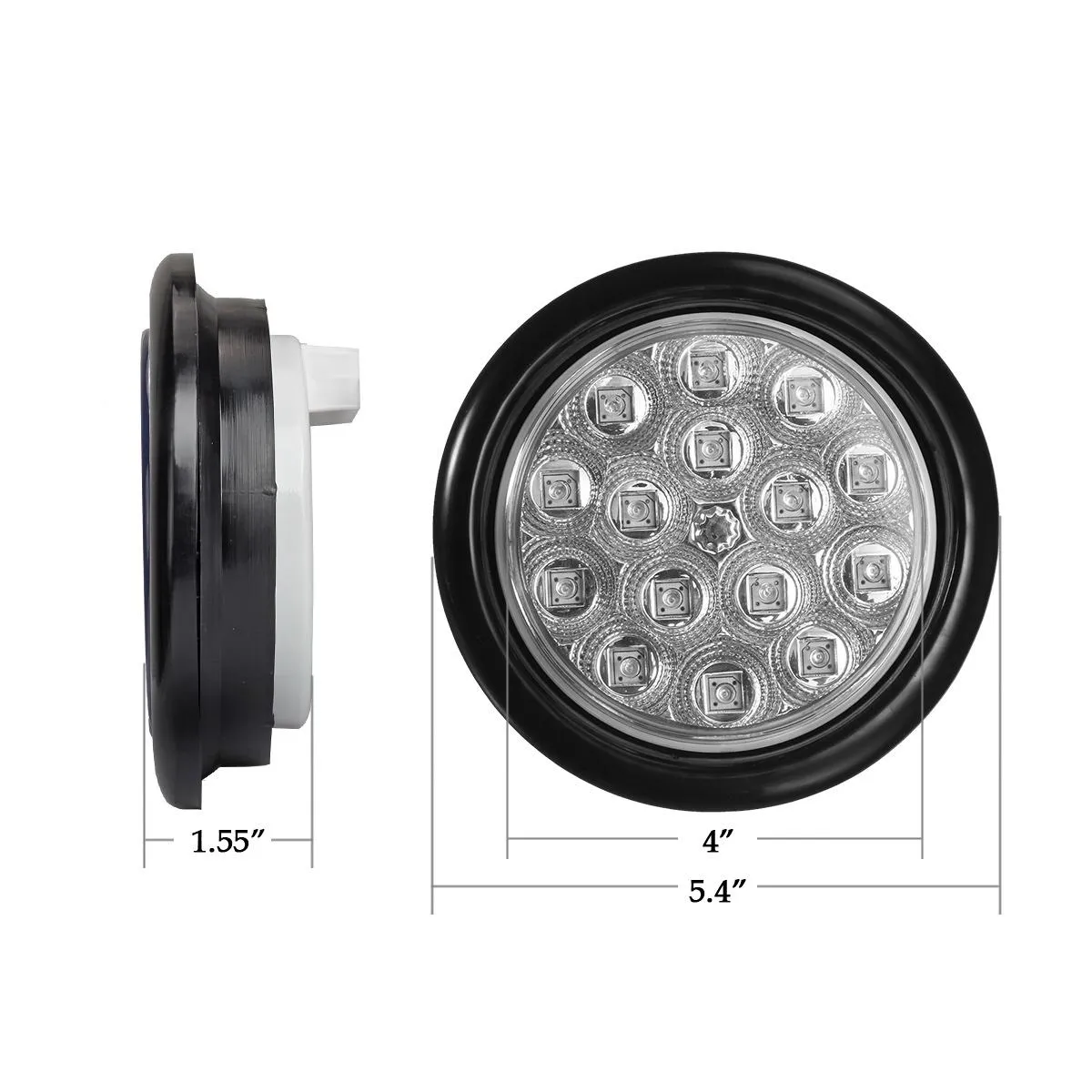 Partsam 4inch Red Round Sealed Led Trailer Stop/Turn/Brake Tail Light 15 Diodes Clear Lens, Grommet Mount Mini-Reflex faceted reflector design, Hardwired for trailers less than 80inch wide(2Pack)