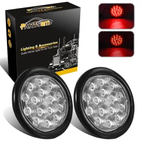 Partsam 4inch Red Round Sealed Led Trailer Stop/Turn/Brake Tail Light 15 Diodes Clear Lens, Grommet Mount Mini-Reflex faceted reflector design, Hardwired for trailers less than 80inch wide(2Pack)