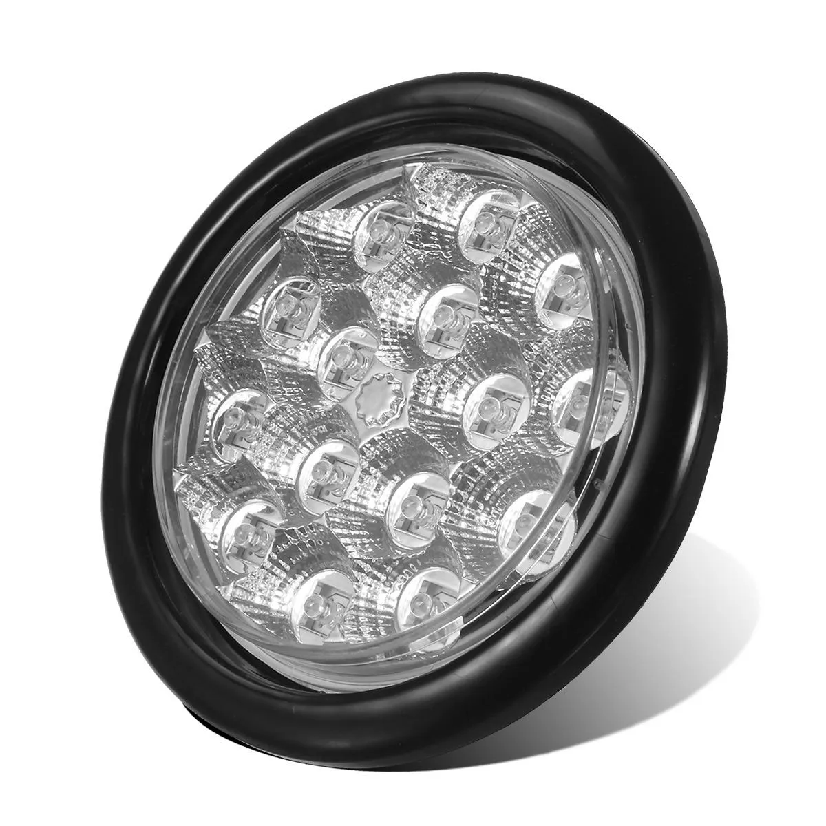 Partsam 4inch Red Round Sealed Led Trailer Stop/Turn/Brake Tail Light 15 Diodes Clear Lens, Grommet Mount Mini-Reflex faceted reflector design, Hardwired for trailers less than 80inch wide(2Pack)