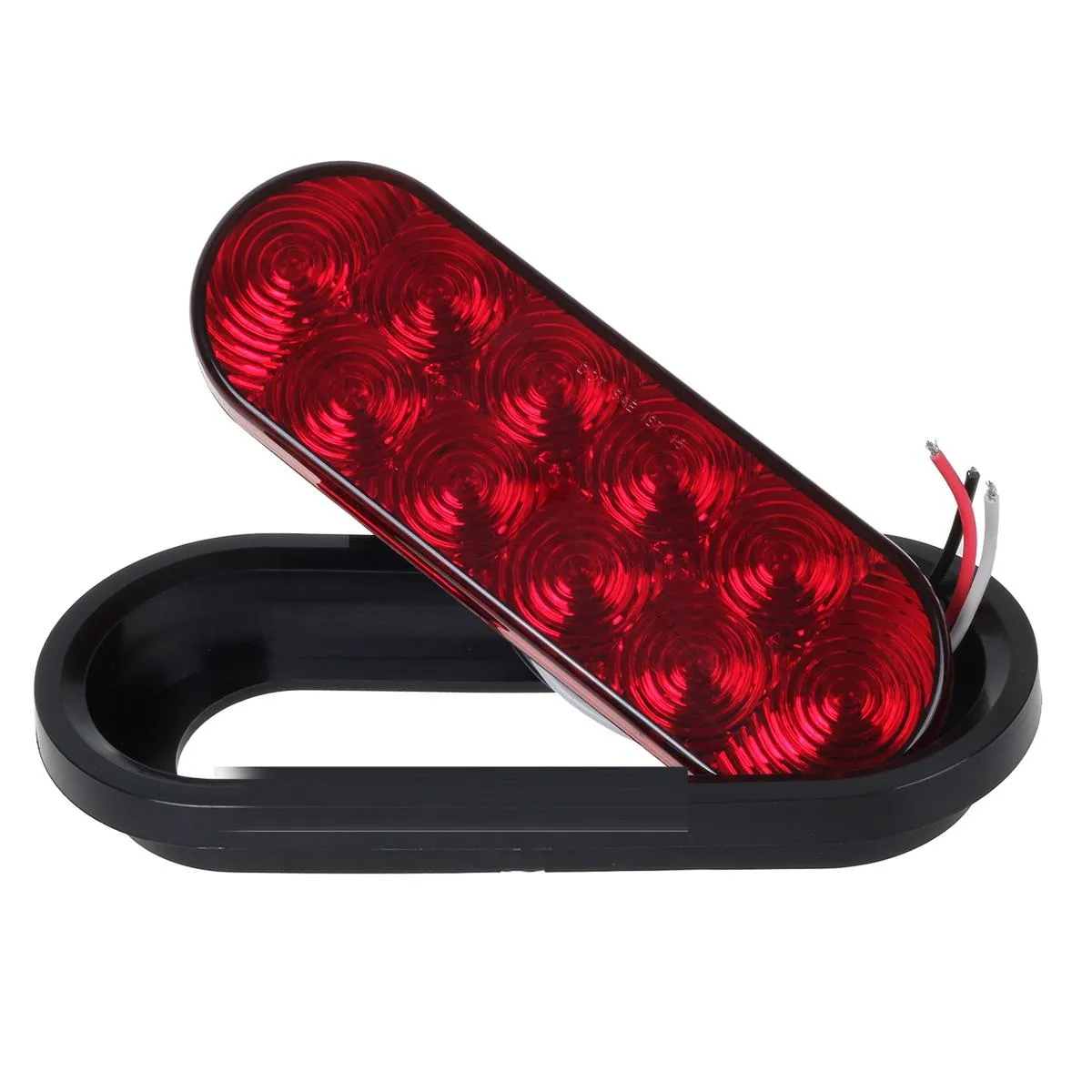 Partsam 6pcs Red Oval 10 Diodes 6 inch Stop Turn Tail Brake Light w/grommet  pigtail Flush Mount, 6 inch oval led trailer tail lights, 6 oval led brake lights sealed stop turn tail light kit