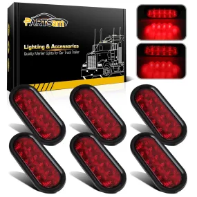 Partsam 6pcs Red Oval 10 Diodes 6 inch Stop Turn Tail Brake Light w/grommet  pigtail Flush Mount, 6 inch oval led trailer tail lights, 6 oval led brake lights sealed stop turn tail light kit