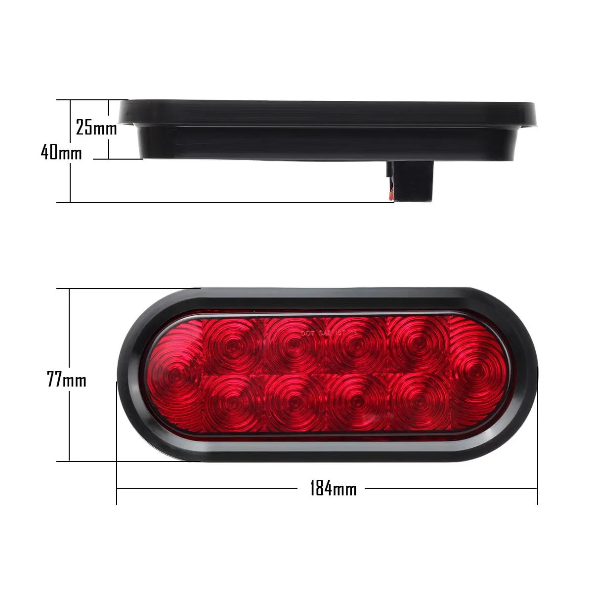 Partsam 6pcs Red Oval 10 Diodes 6 inch Stop Turn Tail Brake Light w/grommet  pigtail Flush Mount, 6 inch oval led trailer tail lights, 6 oval led brake lights sealed stop turn tail light kit