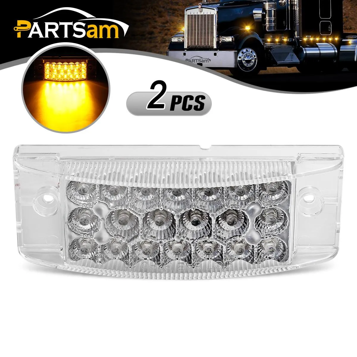 Partsam Pair 6inch Amber Side Front Marker Light Turn Signal Light High Low Brightness Sealed, 20 Diodes, Trailer Clearance and led marker lights, 6x2 Rectangular Rectangle led lights, 3 Wires