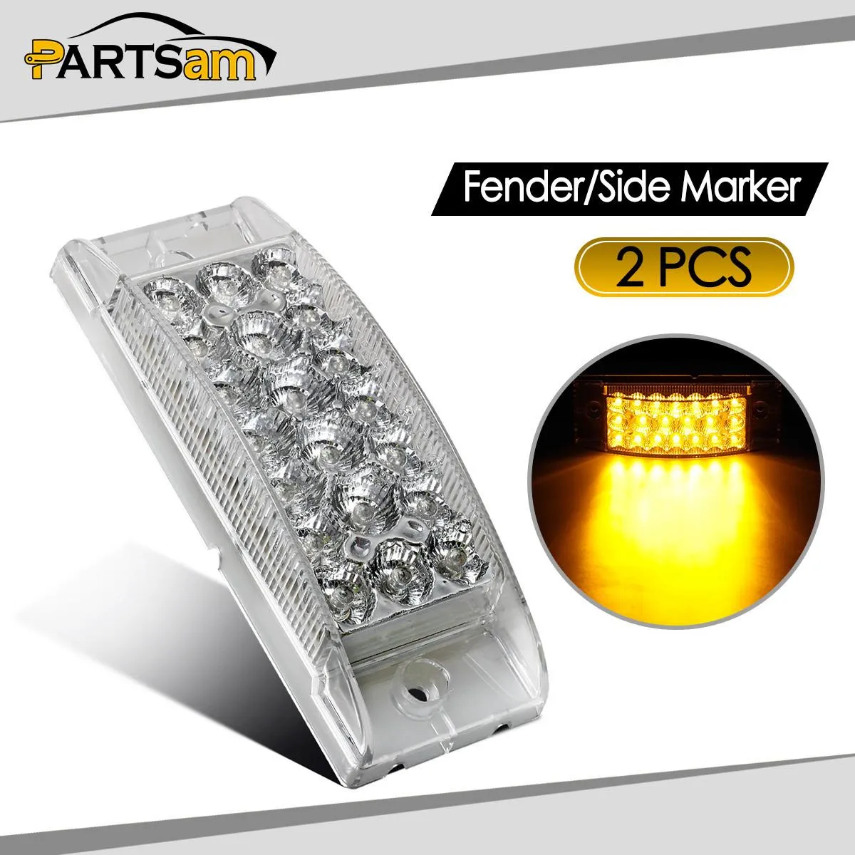 Partsam Pair 6inch Amber Side Front Marker Light Turn Signal Light High Low Brightness Sealed, 20 Diodes, Trailer Clearance and led marker lights, 6x2 Rectangular Rectangle led lights, 3 Wires