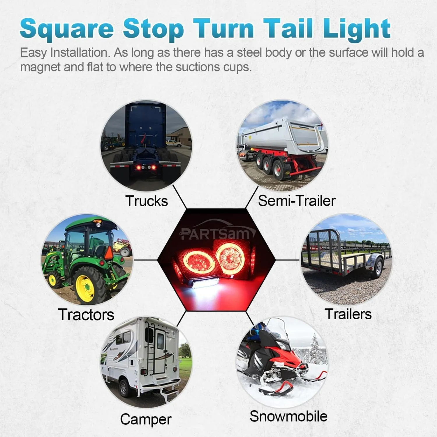 Partsam Pair Slim Square LED Trailer Light Kit Halo Glow Submersible Tail Lights 72LEDs 2835 SMD Stop Turn Signal Lamps for Under 80" Boat Trailer RV Camper Marine Snowmobile 12V IP67 DOT Compliant