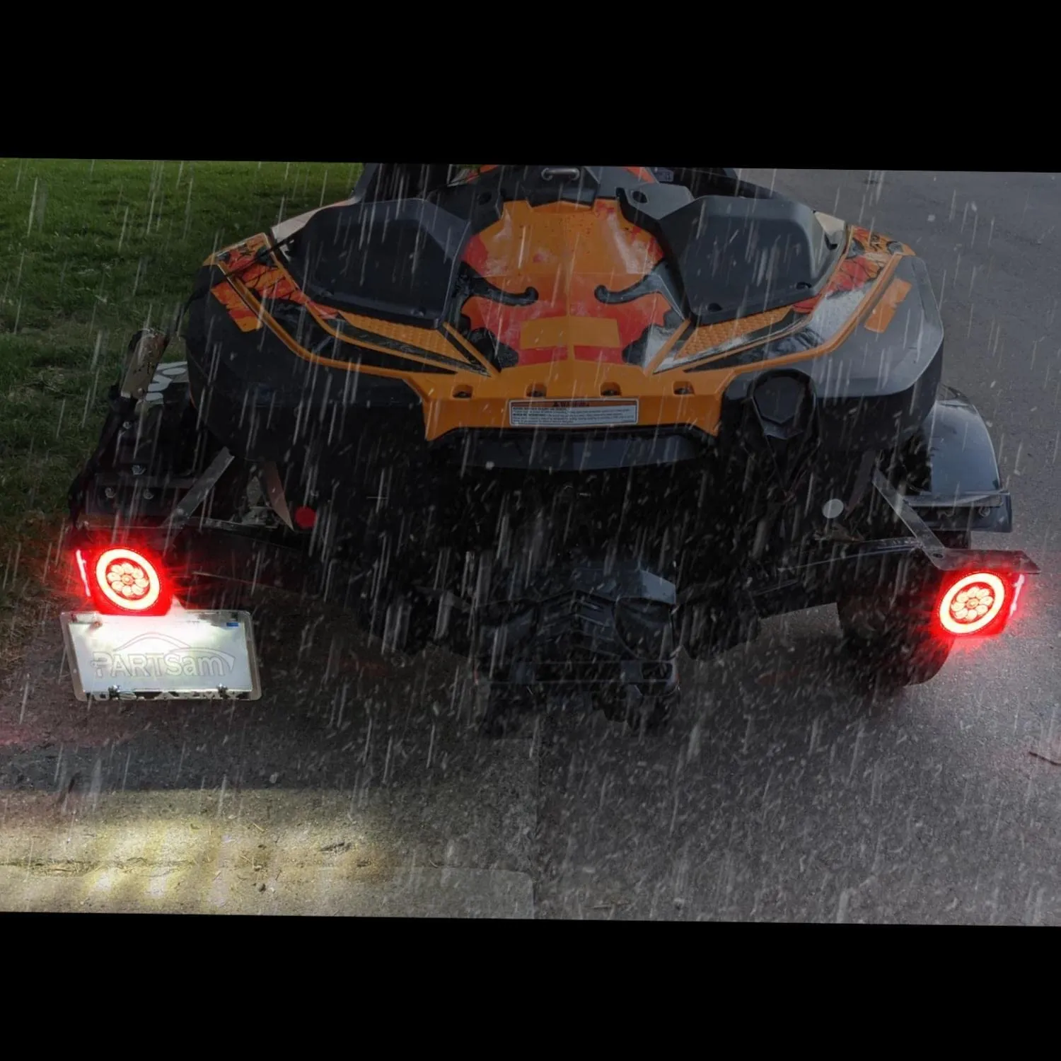 Partsam Pair Slim Square LED Trailer Light Kit Halo Glow Submersible Tail Lights 72LEDs 2835 SMD Stop Turn Signal Lamps for Under 80" Boat Trailer RV Camper Marine Snowmobile 12V IP67 DOT Compliant