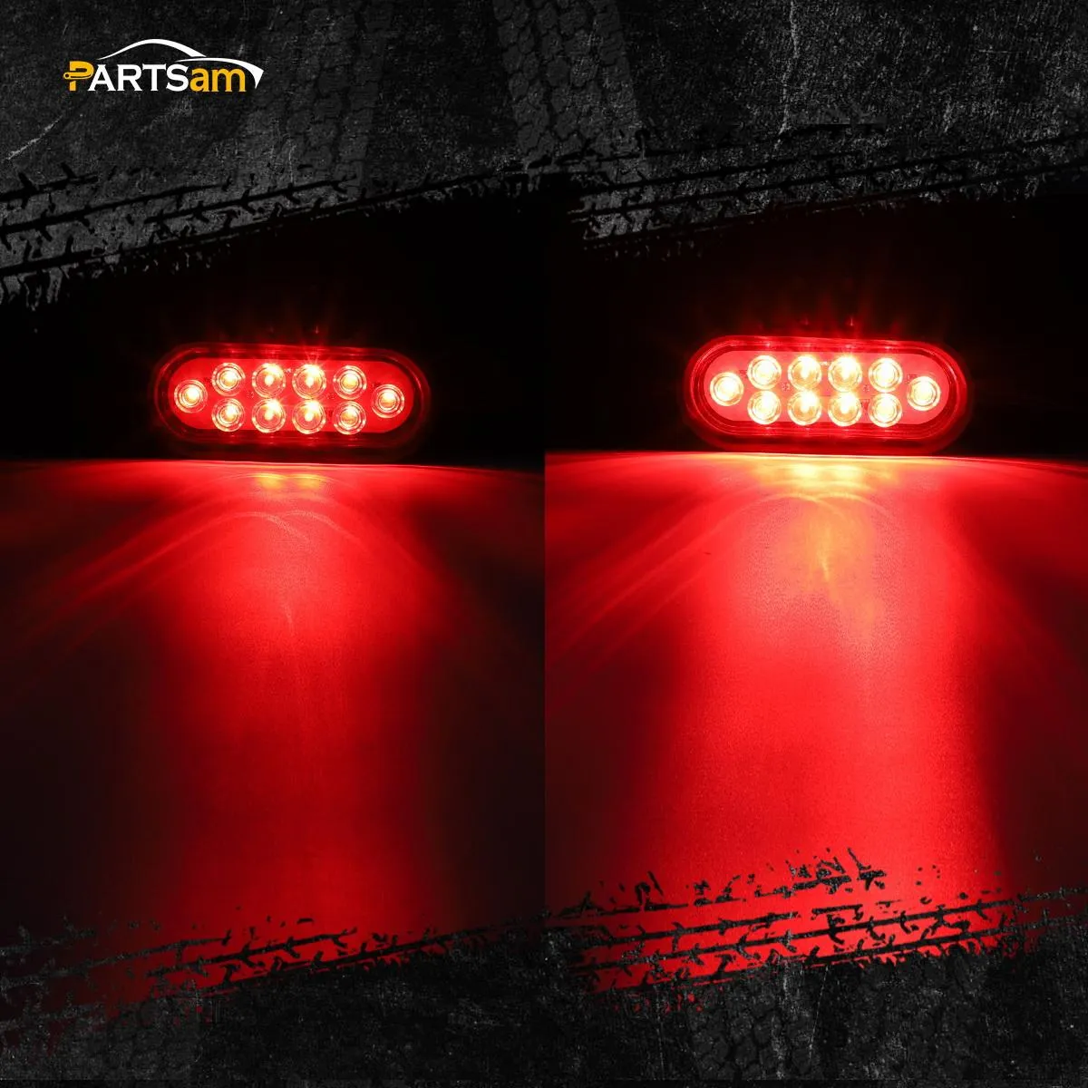 Partsam Red Cargo Carrier Hitch Rack Lights Kit, 2Pcs 6 Inch 10 LED Oval Waterproof Tail Lights with Rubber Grommets, 76inch Wiring Harness, Bike Rack Light