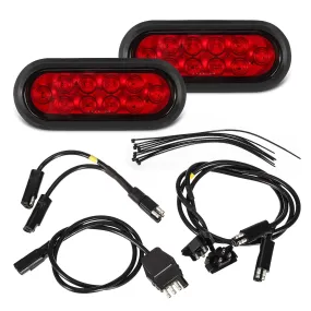Partsam Red Cargo Carrier Hitch Rack Lights Kit, 2Pcs 6 Inch 10 LED Oval Waterproof Tail Lights with Rubber Grommets, 76inch Wiring Harness, Bike Rack Light