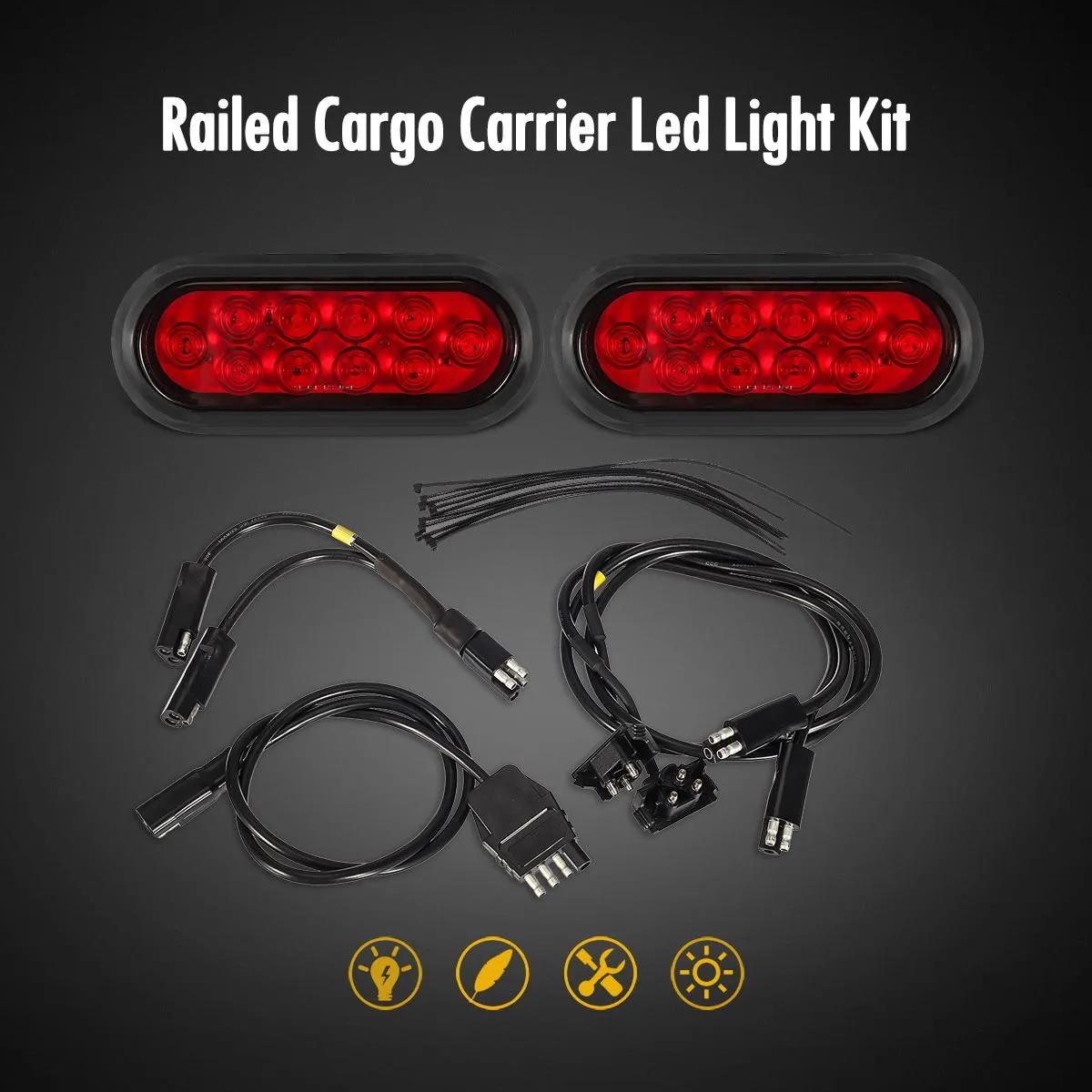 Partsam Red Cargo Carrier Hitch Rack Lights Kit, 2Pcs 6 Inch 10 LED Oval Waterproof Tail Lights with Rubber Grommets, 76inch Wiring Harness, Bike Rack Light