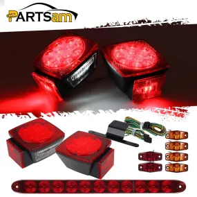 Partsam Submersible Under 80inch LED Trailer Light Kit,Square Stop Turn Tail RV Truck Lights w/Wire &Bracket,Red/Amber Side Fender Marker Lamps,3rd Brake ID Light Bar for Camper Truck RV Boat Snowmobile