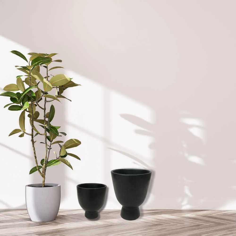 Planter For Living Room | Longpi Black Stone Pottery | Smart Home Decor | 15"