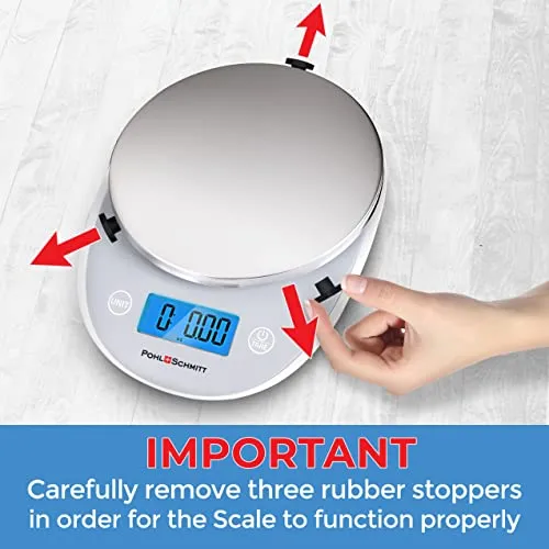 Pohl Schmitt Digital Food Kitchen Scale, Batteries Included, Multifunctional Weight Measuring Device in Grams/Ounces, Auto Shut-Off, Stainless Steel, Silver