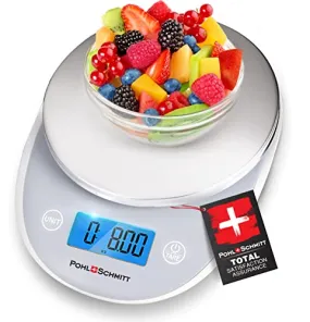 Pohl Schmitt Digital Food Kitchen Scale, Batteries Included, Multifunctional Weight Measuring Device in Grams/Ounces, Auto Shut-Off, Stainless Steel, Silver